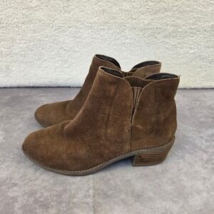 Me Too Zetti Brown Suede Leather Ankle Boots Stacked Block Heel Womens 9M